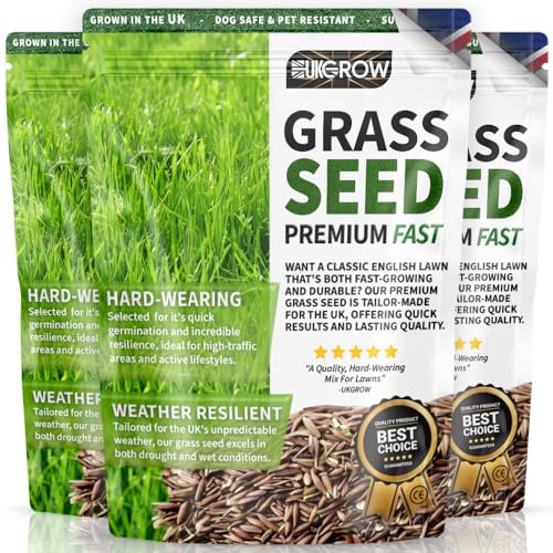 UKGROW Premium Grass Seed - Fast Germinating, Durable & Pet-Friendly Lawn Seed Blend for Lush Green Gardens, UK-Grown - Perfect for Patch Repairs & Full Lawns (10kg)