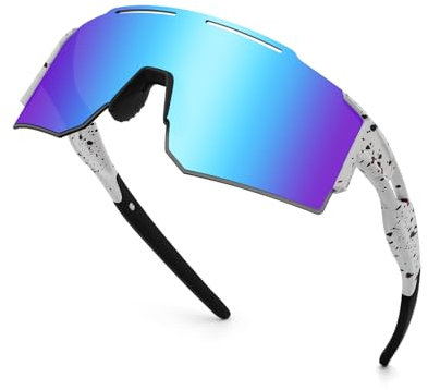 OULIQI Fahrradbrille Polarisierte Sonnenbrille,Sportbrillen Herren Damen UV400 Sportbrille Schnelle Brille mit 1 oder 3 Wechselgläser für OutdoorSportarten Fischen Radfahren Laufen