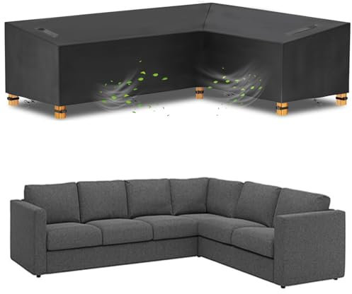 Garten L Geformt Sofa Abdeckung Wasserdicht, L-förmigen Abdeckung Lounge Sofa Terrasse Rattan Ecke Möbel Deckt, 420D Oxford Sofa Abdeckung für Lounge Sofa, Ecksofa(270x210x90/65cm)