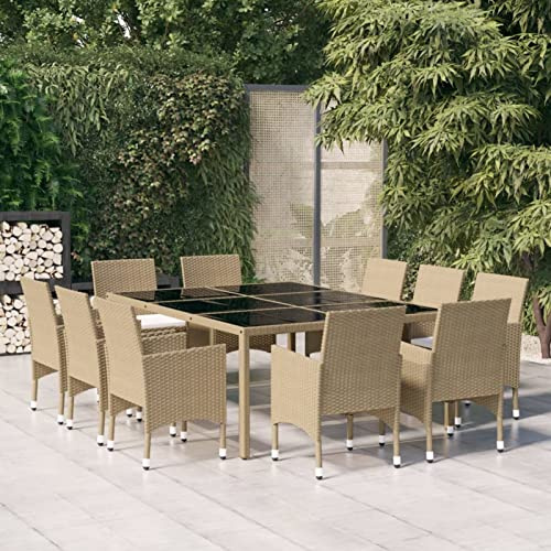 Gecheer 11-TLG.Garten Essgruppe Gartenmöbel Set,Sitzgruppe Esstisch mit Stuhl,Terassenmöbel,Gartengarnitur für Garten Terrasse Poly Rattan Beige