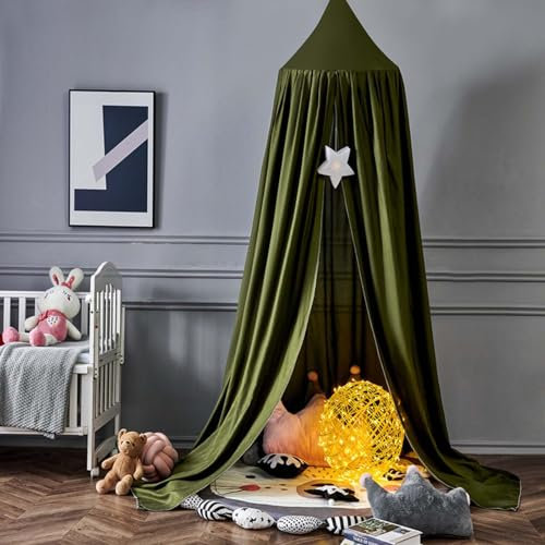 Odot Betthimmel Babybett, Moden Unifarben Betthimmel Mädchen und Jungen Himmelbett Vorhänge Kinder Baldachin Kinderzimmer Rund Hängende Princess Moskitonetz für Babyzimmer (65cm,Dunkelgrün)