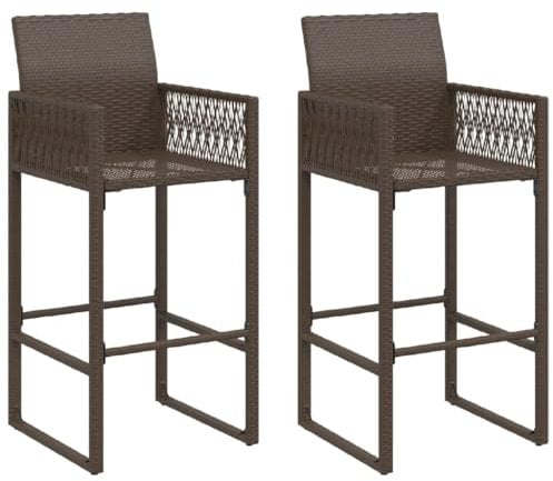 vidaXL Garten Barhocker 2 STK., Barstuhl Stahlrahmen, Gartenstuhl mit Armlehnen, Tresenhocker Bistrohocker Tresenstuhl, Braun Poly Rattan