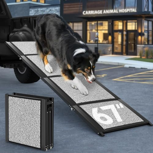 Pawaboo Hunderampe Auto, 170 × 50 cm Faltbare Hunderampe für SUV & LKW für mittelgroße & große Hunde, Hundetreppe für Auto, Hunderampe für Auto mit Rutschfester Oberfläche, Outdoor-Hunderampe bis zu