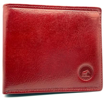 Charmoni - Portefeuille Homme Classique - Italienne Paysage - en Cuir Vachette - Porte Carte Monnaie - Protection RFID Blocage (Rouge)