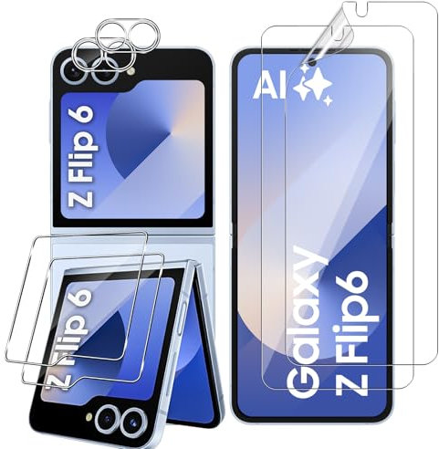 Vanrain Schutzfolie für Panzerglas für Samsung Galaxy Z Flip 6, 2+2+2 Stück Panzer Schutz Glas mit Weicher Hydrogel Schutzfolie und Kameraschutz, 9H Härte Schutzglas HD Klar Anti-Kratze