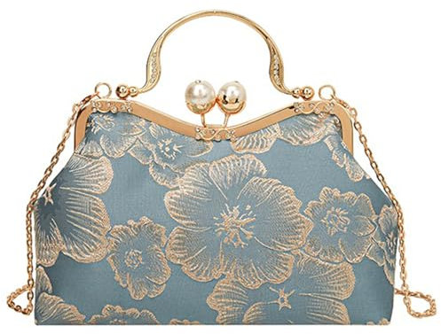 YYW Abend-Clutch-Tasche für Damen, Blumenmuster, Perlen, Brauttasche, Vintage-Handtaschen, Glitzer, modische Crossbody-Tasche für Hochzeit, Party, hellblau, Einheitsgröße, Westlich, modisch, elegant,