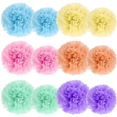 12 Stück Seidenpapier Pompons Deko in Pastellfarbene, Party Dekoration aus Seidenpapier, Hochzeitsdeko Lampions Pompoms, Geburtstage, Brautpartys, Babypartys Deko, Gartenparty Deko, Abschlussball