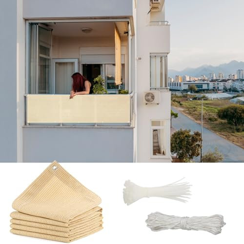 GAIFNAG Balkon Sichtschutz Balkonabdeckung 120 x 900 cm Balkonverkleidung Sichtschutz, Balkonbespannung Balkonverkleidung Uv-Schutz Ohne Bohren, Sichtschutz für Balkon Garten im Freien, Creme Farben