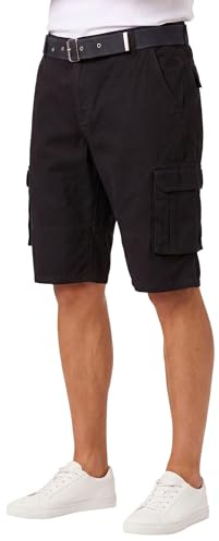 Arctic Seven Herren Cargo Shorts (29W-42W) Regular Fit Kurze Hosen mit Gürtel - 100% Baumwolle Obermaterial, Sommer Cargohose Männer - AS-409 Schwarz W42