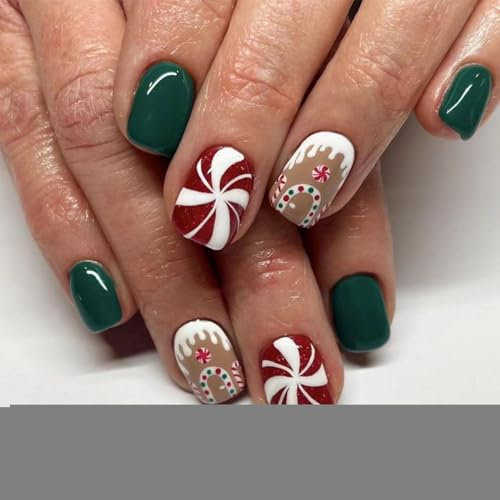 NICENEEDED 24 Stück Weihnachts Press On Nägel Kurze Quadratische Künstliche Nägel Künstliche Nägel Mit Vollständiger Abdeckung Acryl Weihnachten Rot Grün Zum Aufkleben Der Nägel