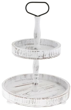 FytStycale Tiered Tray Holz Servierständer Etageren Obstplatte Dessertständer Snacktablett mit Einzigartiger Maserung Und Robustem Griff für Küche Wohnzimmer, RUNDEN