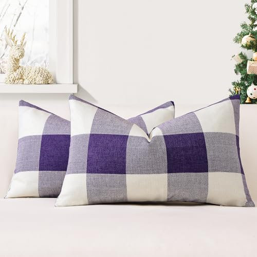 JOTOM 2er Set Buffalo Plaid Kissenbezüge, Dekorative Weich Plaid Wurf Kissenbezug Moderne Kissenhüllen Sofakissen Dekokissen Zierkissenbezug für Wohnzimmer Schlafzimmer Deko (40x60cm, Violett)