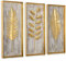Briful Metall Wanddeko 3er Set – Goldene Blätter auf Holzoptik, 40x16 cm – Modernes Wandbild aus Holz & Metall – Wohn- & Schlafzimmer Deko, Boho Vintage Stil, Wandkunst mit Naturmotiv
