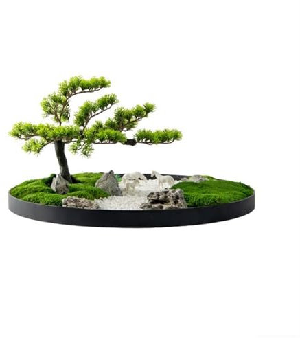 RUNZE765Z künstliche Pflanzen Licht Luxus Floral Hotel Tisch Simulation Baum Ornamente Runde Tisch Center Drehen Dekorative Chinesische Grün Ornamente Simulierte Kiefer