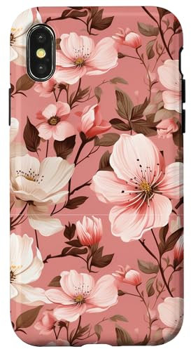 Hülle für iPhone X/XS Case Cute Pink Flower Floral Girly Cover for Women Girls