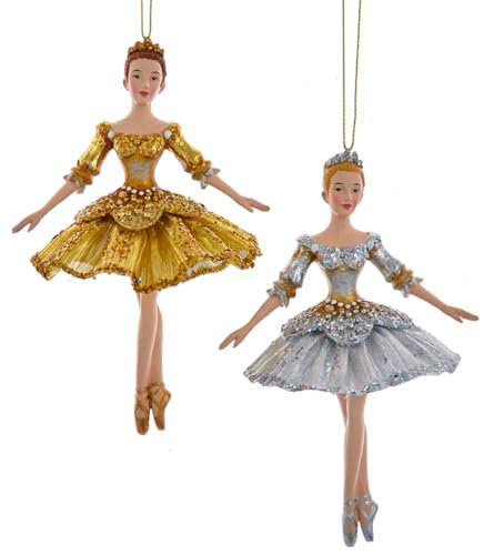 itsisa Baumschmuck Ballett Tänzerin Gold und Silber (2er Set) - Baumkugel Ballerina, Weihnachtsdeko, Christbaumkugel