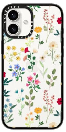 CASETiFY Compact iPhone 16 Plus Case [Lightweight / 4ft. 2X Military Grade Drop Protection/Slim] - Spring Botanicals 2 - Clear Black
