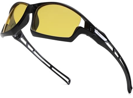 Long Keeper Nachtsichtbrille für Fahren Sport, Nachtfahrbrille Anti-Blend Sonnenbrille Gelb Linsen Sportbrille zum Radfahren Angeln Outdoor-Sportarten (Schwarz)