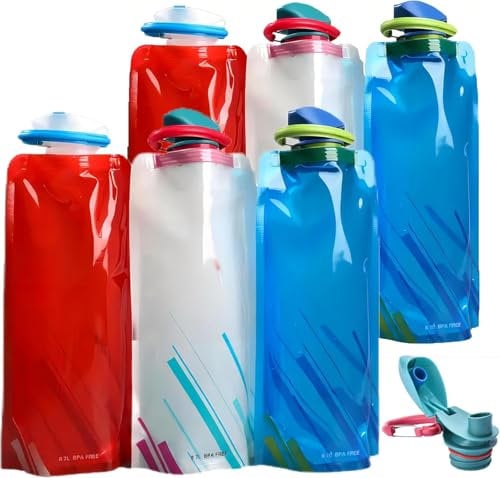 Darkyoun Faltbare Trinkflasche Festival Wasserflaschen 6STK 700ML Wiederverwendbare Zusammenklappbare Trinkrucksäcke Flexible Trink Flaschen für Wandern/Trekking-Tour Abenteuer Reisen 2025 NEW