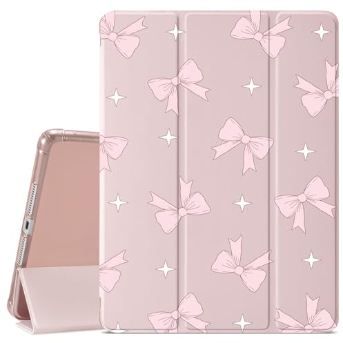 Schutzhülle für iPad Air 13 Zoll (M3) 2025/(M2) 2024/iPad Pro 12,9 Zoll 2022/2021, niedliche Schleife, Schutzhülle für Mädchen, Stifthalter, transparente Rückseite und dreifach gefaltete rosa