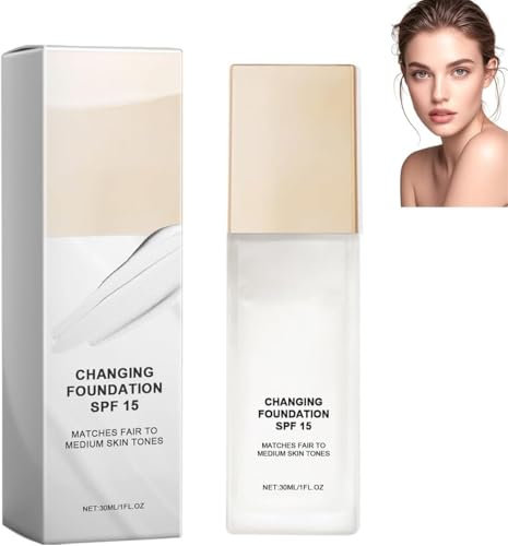 Changing Foundation, Foundation Color Changing, Farbwechselnde Foundation für Reife Haut - Make Up Hautton Anpassend - Foundation Gesichts Make Up - With SPF 15