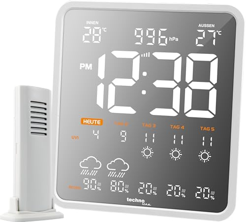 Technoline WD3035 WLAN Wetterstation mit Außensensor, 5-Tage-Wettervorhersage, Innen- und Außentemperatur, Luftfeuchtigkeit, Luftdruck, UV-Index, PM2.5, Tuya Smart & Smart Life