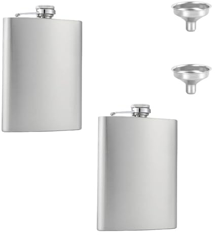 Hip Flask Set, 2 Pack Hip Flask for Men Women, 304 Stainless Steel Portable Whiskey Flask with Funnel, Stainless Steel Whiskey Flask, Hip Flasks for Liquor, for Camping, Hiking, Barbecue (Silver)