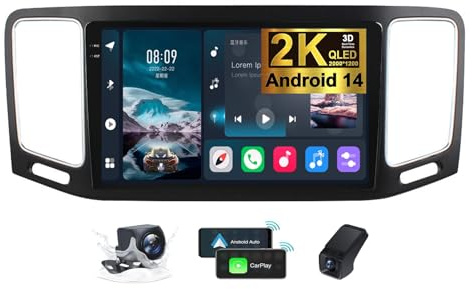 ZZPHKK Android 14 2-DIN Autoradio Carplay für Volkswagen Sharan 2012-2018 mit Android Auto Multimedia-Player 9,5 Zoll 2K Touchscreen mit BT 5.0 FM/RDS Lenkradsteuerung + Rückfahrkamera(2K M700S)