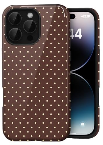 Amzfield Case for iPhone 16 Pro Max, Small Polka Dot Dual Layer Cute, Brown | Small Polka Dot Dotted Dual Layer Shockproof Retro Cute Girly for Girl Women Drop Protection Precise Cutouts Impact Resistant