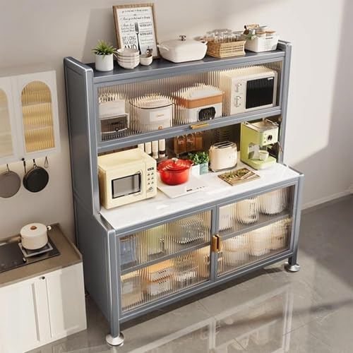 ZIGTUEI Kitchen Pantry Storage Cabinet, Modern Hutch with Storage Drawers, Coffee Bar Workstation, Farmhouse Pantry Cabinet, for Kitchen, Bedroom, Dining Room, Office(Gray,152x70cm/59.8x27.6in)