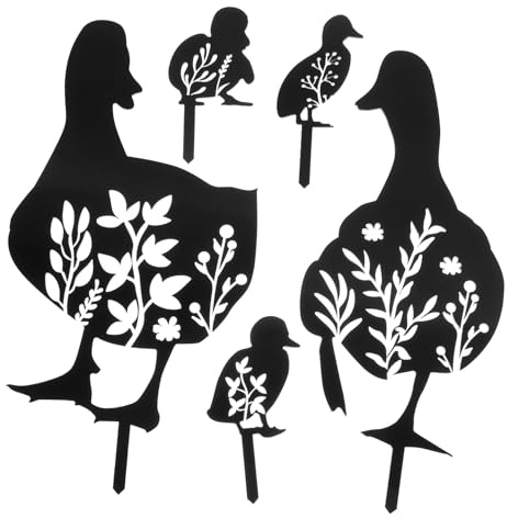 SEWACC 5 Stück Acryl Gartenstecker Enten Motiv Außen Beidseitig Bedruckt Spitze Enden Detailreiche Rasendeko für Innenhof und Garten