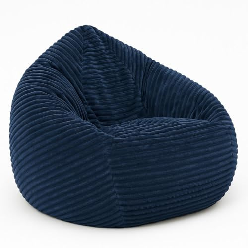 PATCH HOME Cordino Drop Sitzsack aus Breitcord – Bodensitzsack mit EPS-Füllung – Bequemer Lounge-Sessel für Erwachsene & Kinder – 3 Größen – Stylischer Cord Sitzsack mit Reißverschluss (Marine, L)