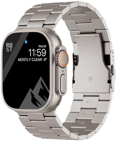 YINIXIN 26mm Wide Titanium Metal Strap for iWatch Ultra 3/2/1 Series 11/10 | 40% Lighter than Steel,Hypoallergenic,Corrosion Resistance,fits wrists 6.3''-9'',Length Adjustable,Fold-Over Clasp,Men Women