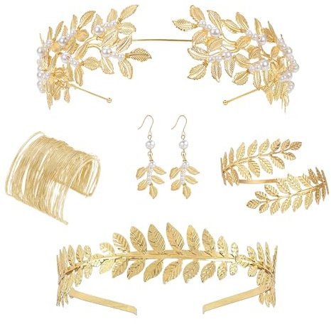 TENGWA Griechische Göttin Stirnband Boho Römische Göttin Kostüm Haarreif Hochzeit Lorbeerkranz Armband Haarschmuck Geeignet für Hochzeiten Partys und Karneval