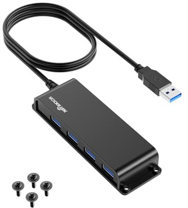 Hub USB 3.0 a 4 porte, hub dati USB portatile fissabile con cavo lungo 100 cm, splitter ad alta velocità da 5 Gbps per MacBook, iMac, Surface Pro, XPS, Notebook PC, Flash Drive, HDD mobile, computer e
