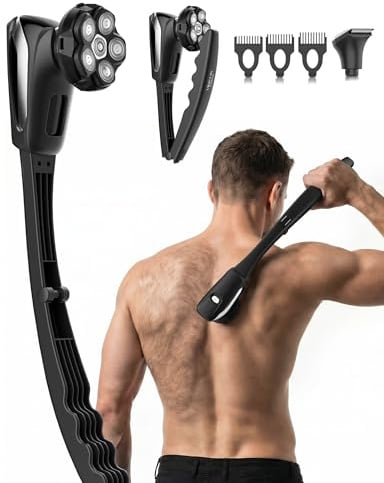 VIKICON Rasoirs 6D pour le dos pour hommes : rasoirs corporels auto-rasants avec manche long pliable, rasoir électrique sans fil étanche, kit de toilettage pour homme, épilation pour le corps, le
