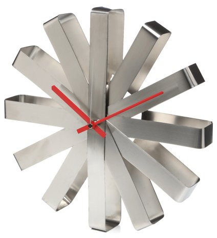 Umbra Ribbon Wanduhr, Moderne Quarz Wanduhr aus gebogenem Metall für Küche, Büro und Schlafzimmer, 30cm