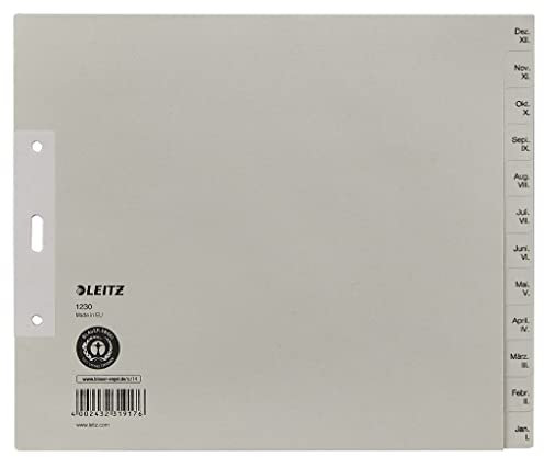 Leitz Register, 12 Trennblätter, Taben mit Monatsdruck Dez-Jan, 5 Stück, Halbe Höhe und Überbreite, Grau, 100% recyceltes Papier, Blauer Engel Siegel, 12303085