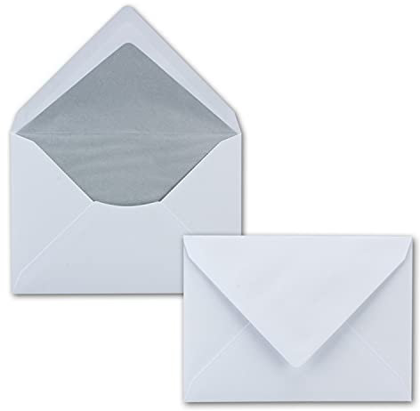 100 Kuverts in Weiß mit Silberfutter Brief-Umschläge DIN C5 Format mit matter Oberfläche & hochwertiger Fütterung - Post-Umschläge für Weihnachten & festliche Anlässe - ohne Fenster