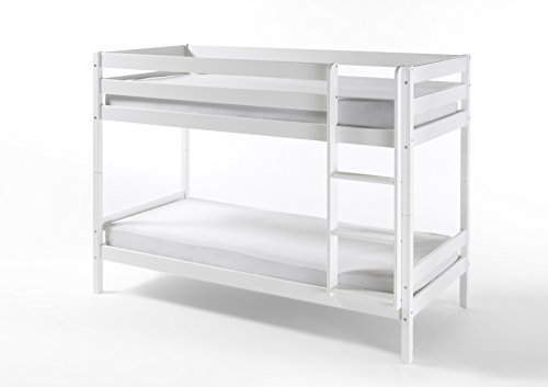 Weiss Kinderbett Etagenbett mit Rolllattenroste Massiv Hochbett Spielbett Stockbett 90x200 cm Matratzen geeignet