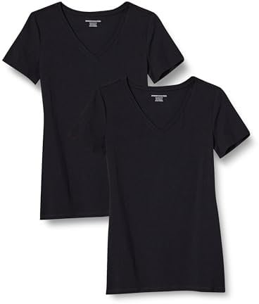 Amazon Essentials Women's Regular-Fit Short-Sleeve V-Neck T-Shirt, Pack of 2, Black, XXL