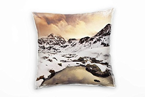 Paul Sinus Art Alpen, Landschaft, Seen, Schnee, Hügel,weiß, Berge Deko Kissen 40x40cm für Couch Sofa Lounge Zierkissen - Dekoration zum Wohlfühlen