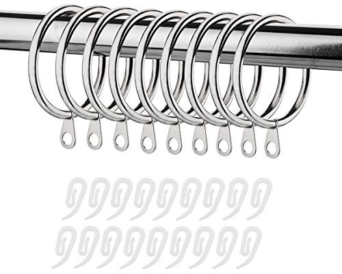 CCUCKY 20 Piezas Anillos de Cortina con 36 Piezas Ganchos de Cortina,Ideal para Cortinas de Baño y Cortinas-Plata