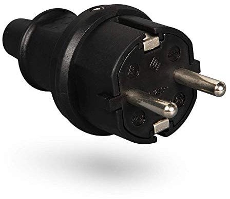 HEITECH Gummi Schutzkontakt Stecker mit Knickschutz - Schutzkontaktstecker schwarz, 250V, 16A, IP22 für Innenbereich - Vollgummi Schuko Stecker
