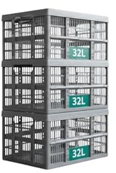 Optimal Products Strong Folding Collapsible Plastic Storage Crates Boxes Stackable Basket 32L (PACK OF 3)