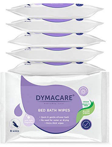 DYMACARE Fragranced Bed Bath Wipes | Premium Skin Cleansing Bath and Shower Wipes for Adults and Elderly | No Water Microwaveable Body Wet Wipes with Aloe Vera | 6 Packs (48 Wipes in Total)