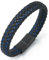 HALUKAKAH ● Nightwatch ● Men's Genuine Black Leather Titanium Bracelet Blue Cord 8.46(21.5cm) Magnetic Clasp with Free GIftbox