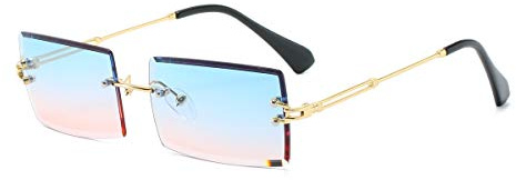 YOJUED Vintage Randlose Sonnenbrille für Damen und Herren Mode Retro Rechteck Brille UV400 Schutz