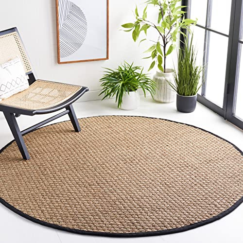 Safavieh Naturfaser Teppich für Wohnzimmer, Esszimmer, Schlafzimmer - Natural Fiber Collection, Kurzer Flor, Natürlich und Schwarz, 91 x 91 cm