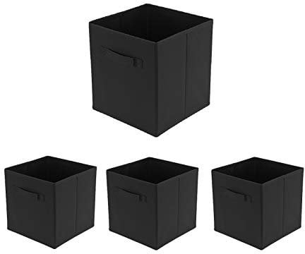Holdfiturn 4 Pcs Collapsible Storage Cubes 27x27x28cm Foldable Fabric Storage Bins with Handles Tidy Clothes Organizer Open-Top Toys Box for Closet Shelves Drawer Bedroom (Black)